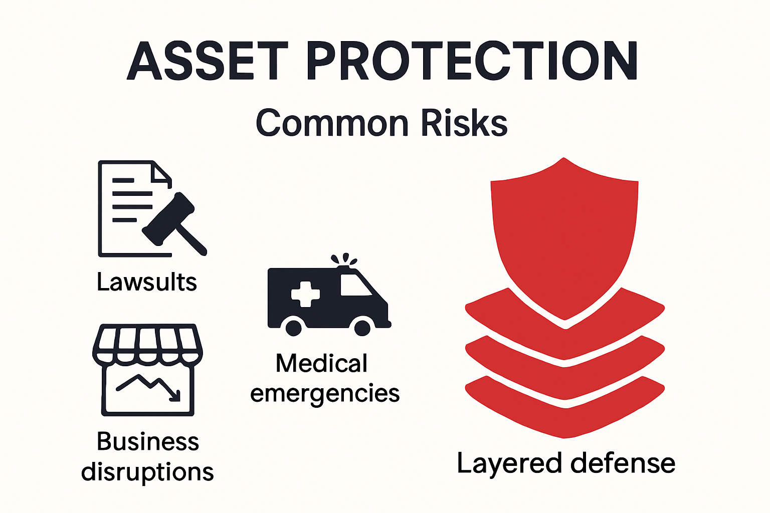 Infographic showing risks and asset protection layers for families
