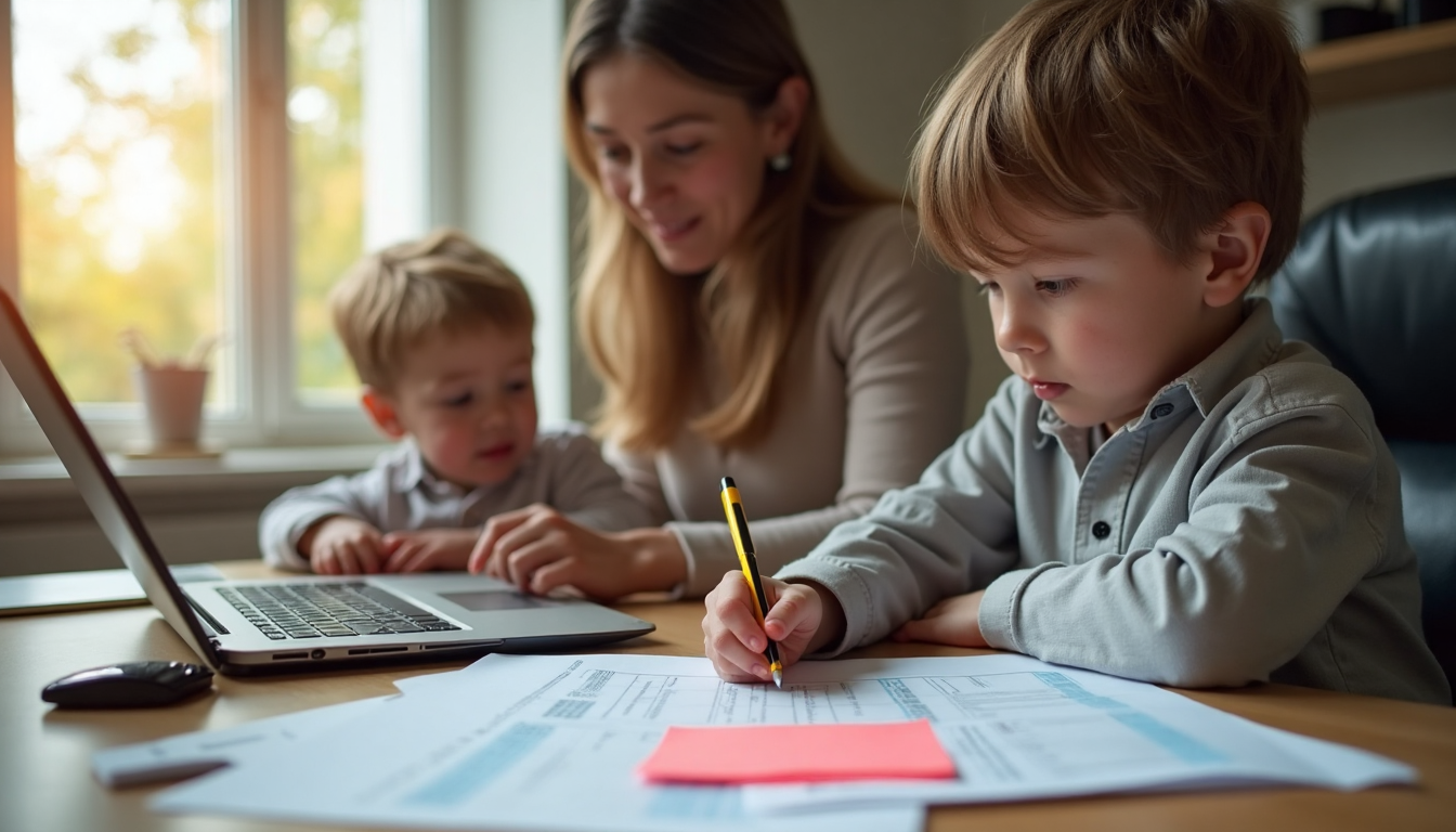Parents review paperwork for asset protection at home office