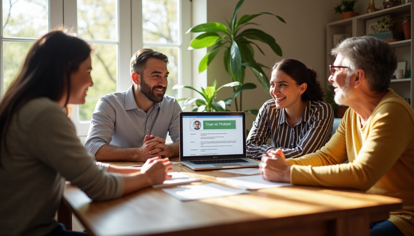 California family discussing estate planning at sunlit dining table