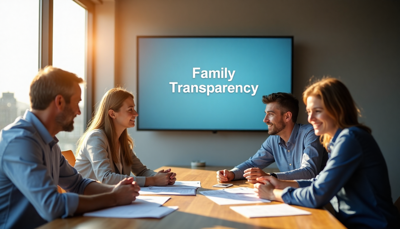 Advisor explains probate to siblings and parent in office