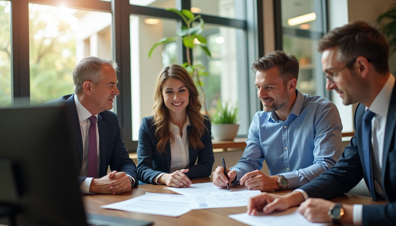 Estate planner and couple review revocable living trust documents