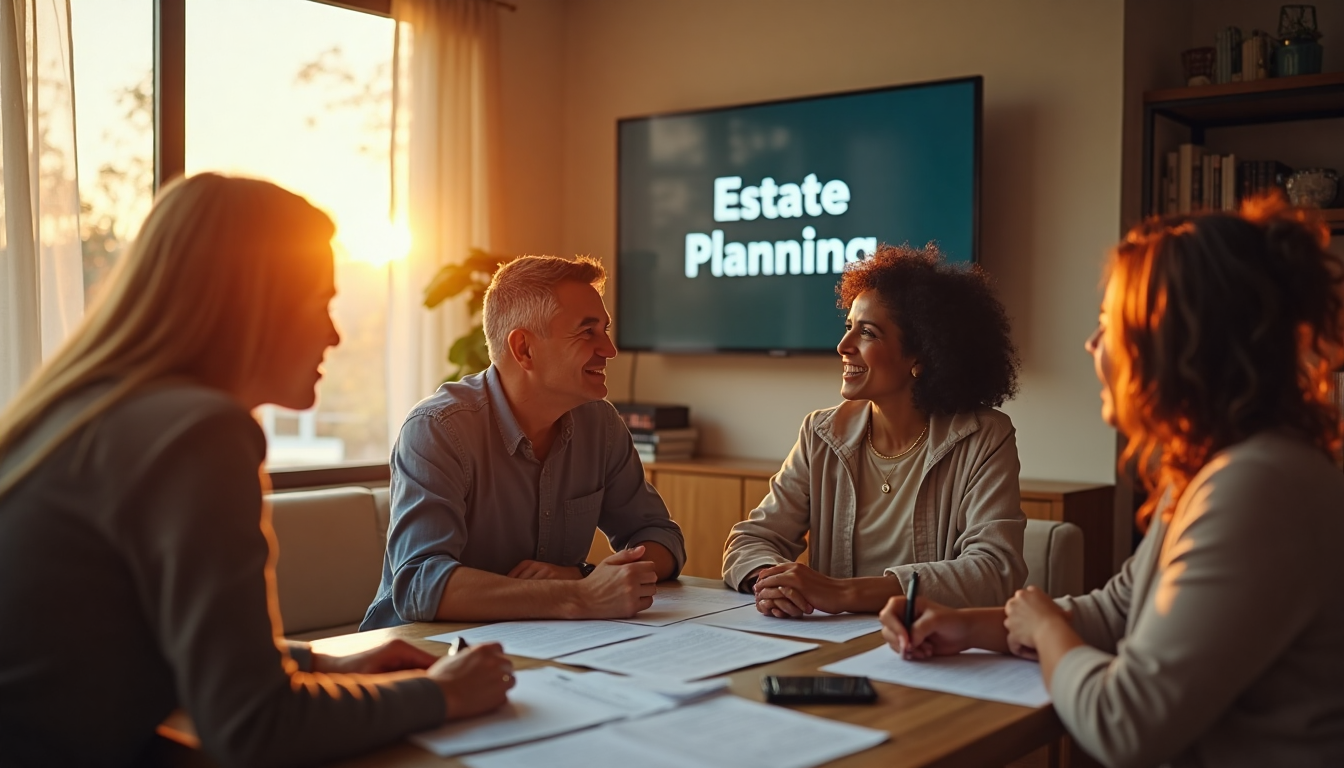 California family discusses estate planning in sunlit living room