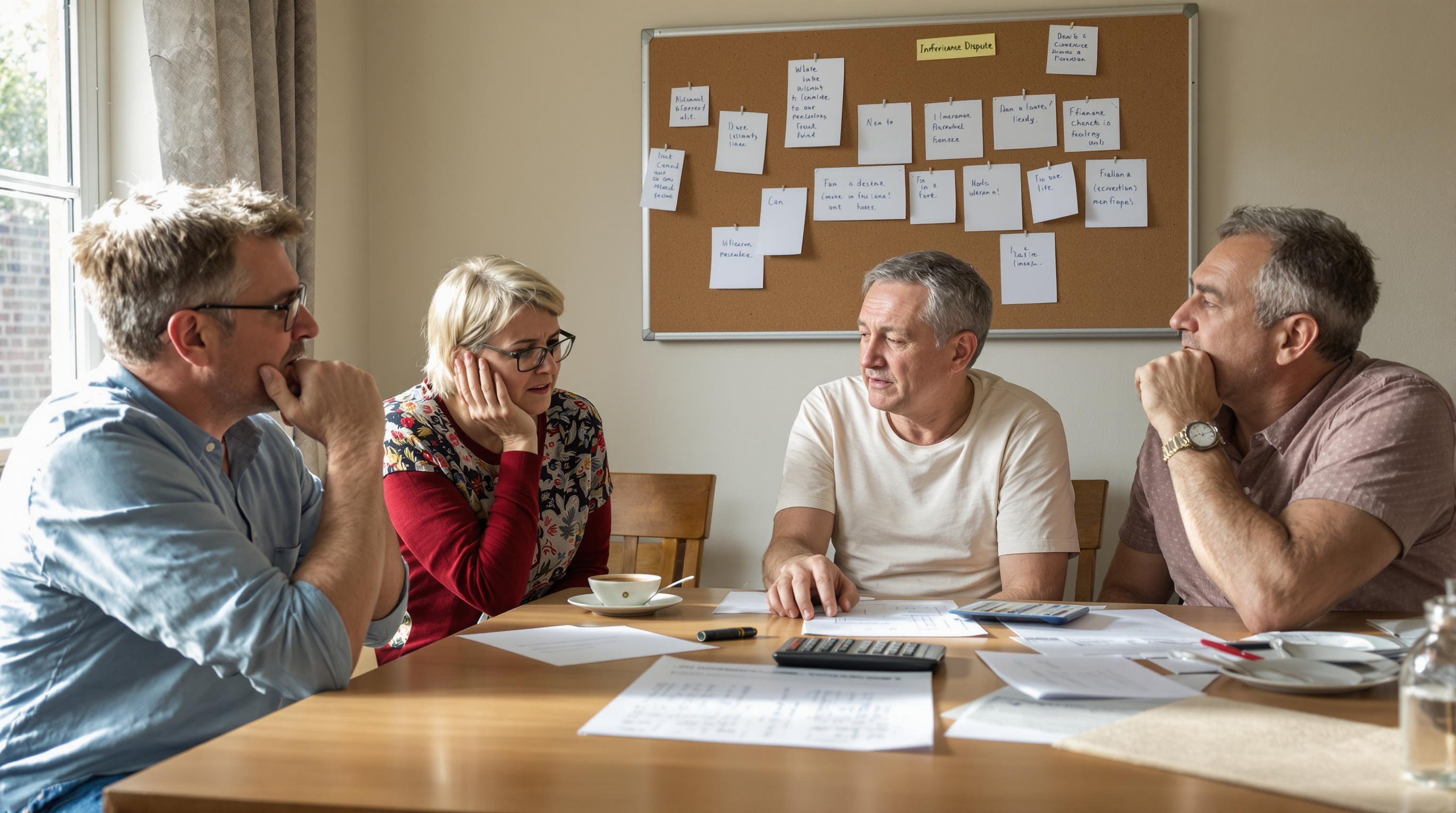Family arguing over inheritance letter and financial paperwork