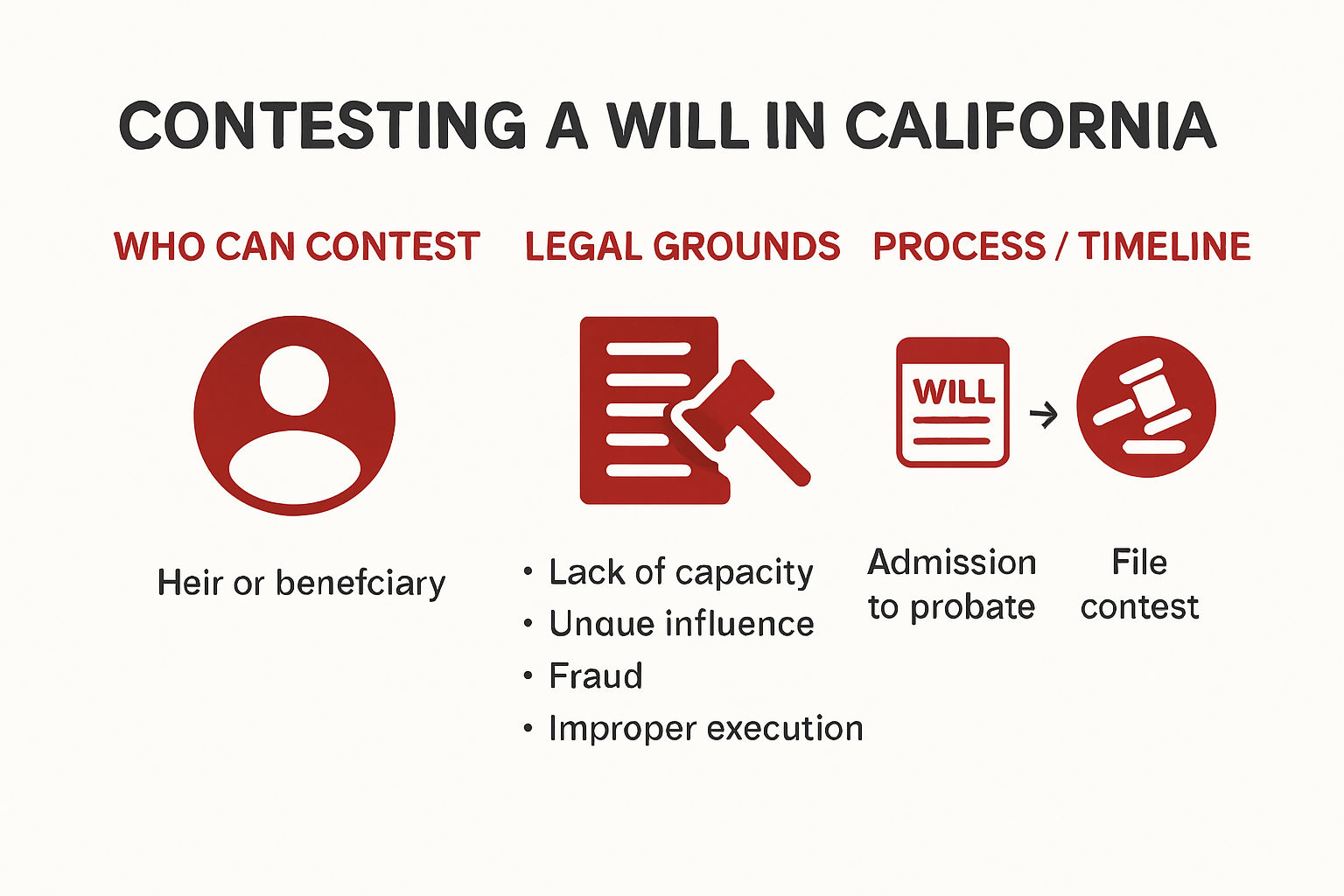 Infographic explaining how to contest a will in California