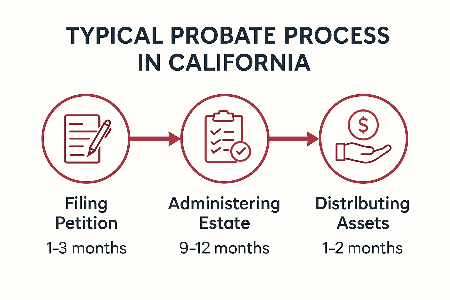 Timeline infographic of the California probate process steps