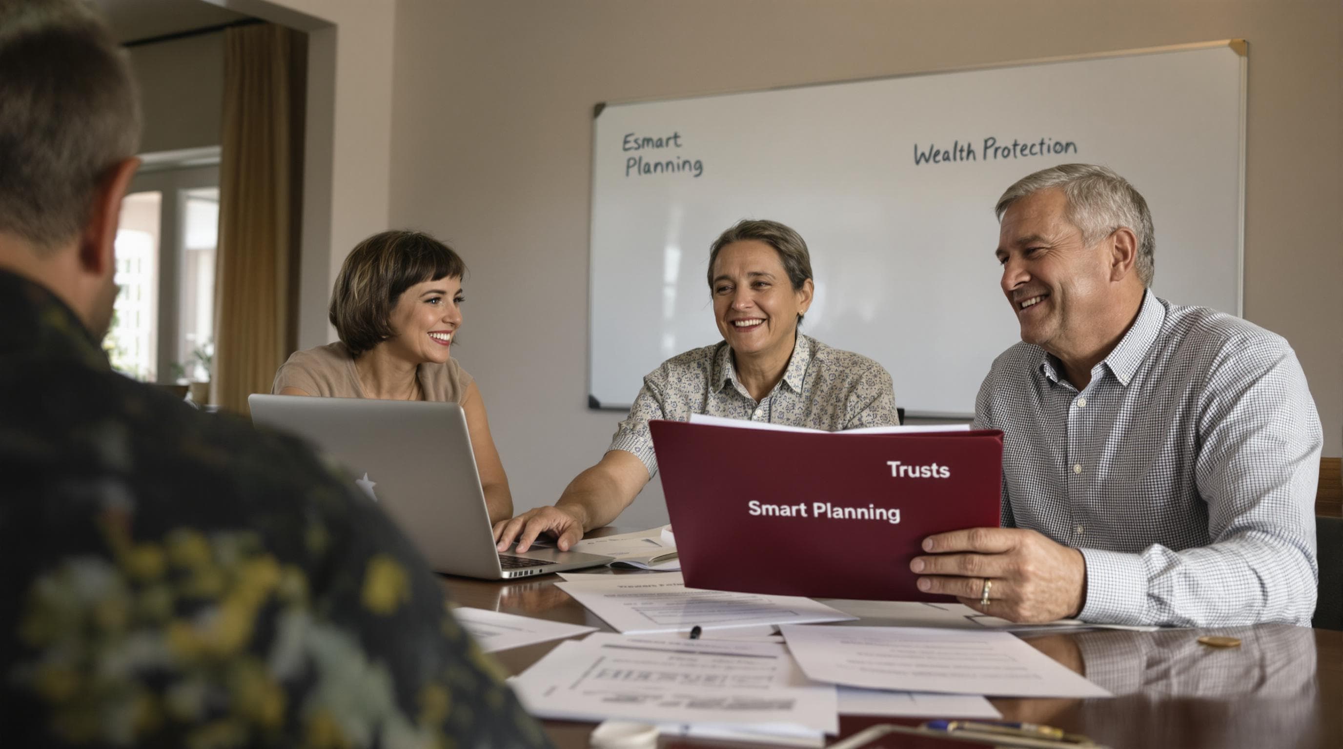 Family and advisor discussing estate planning and trusts together
