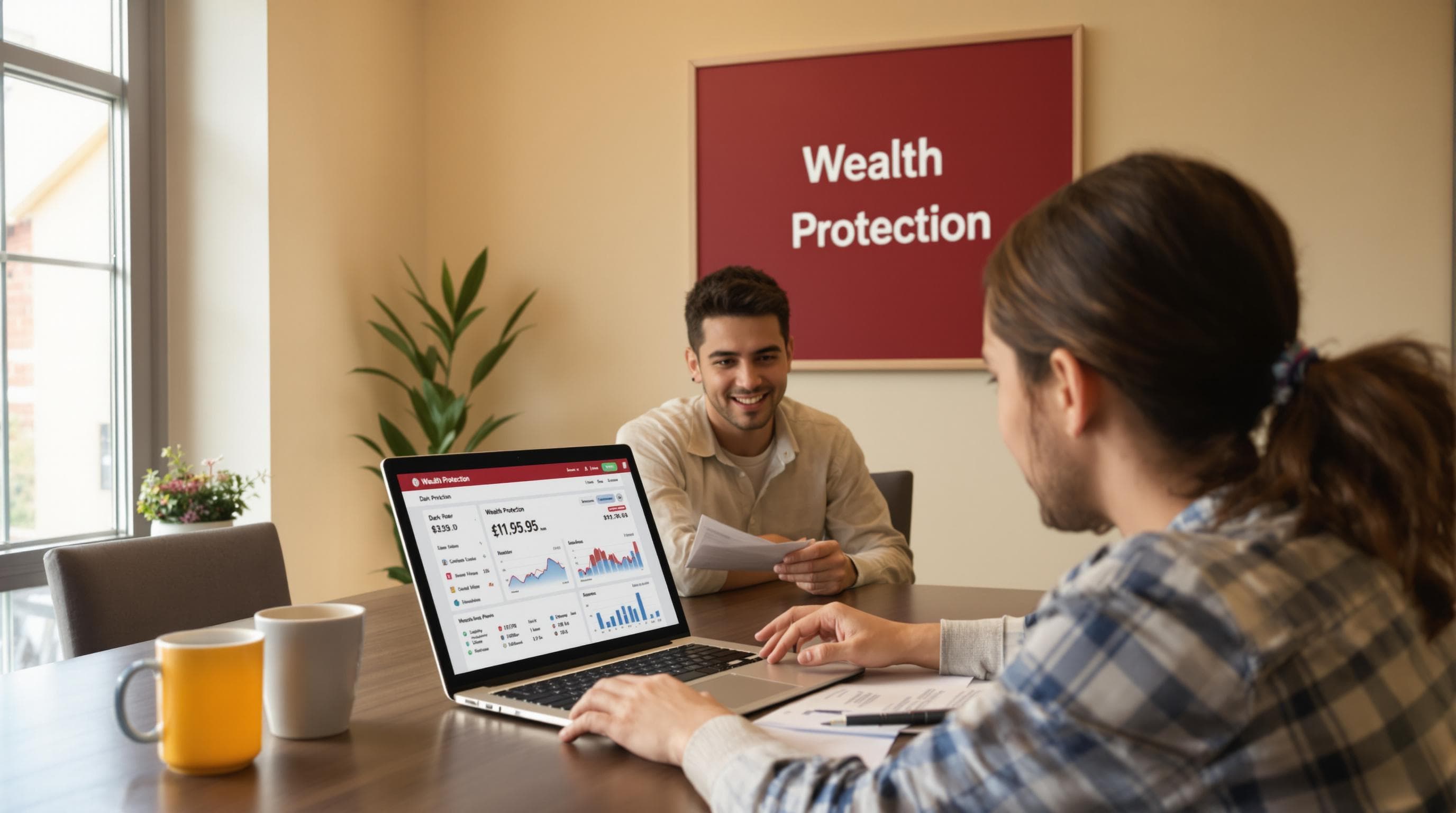 Parent teaching teen about wealth protection at home