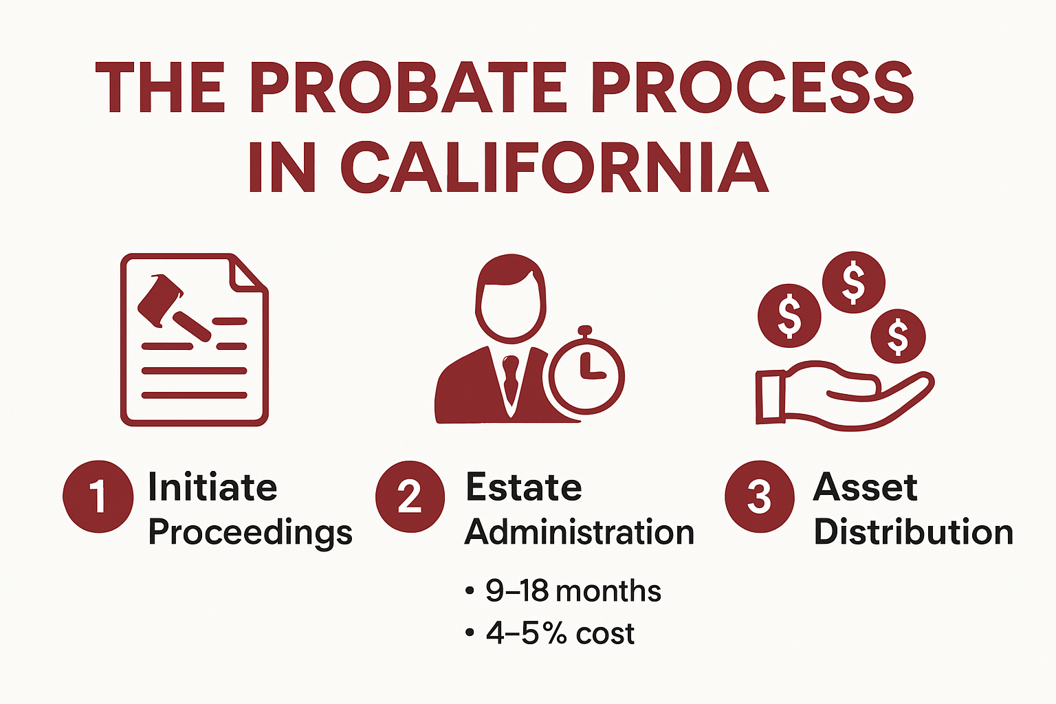Probate process step-by-step infographic for California families