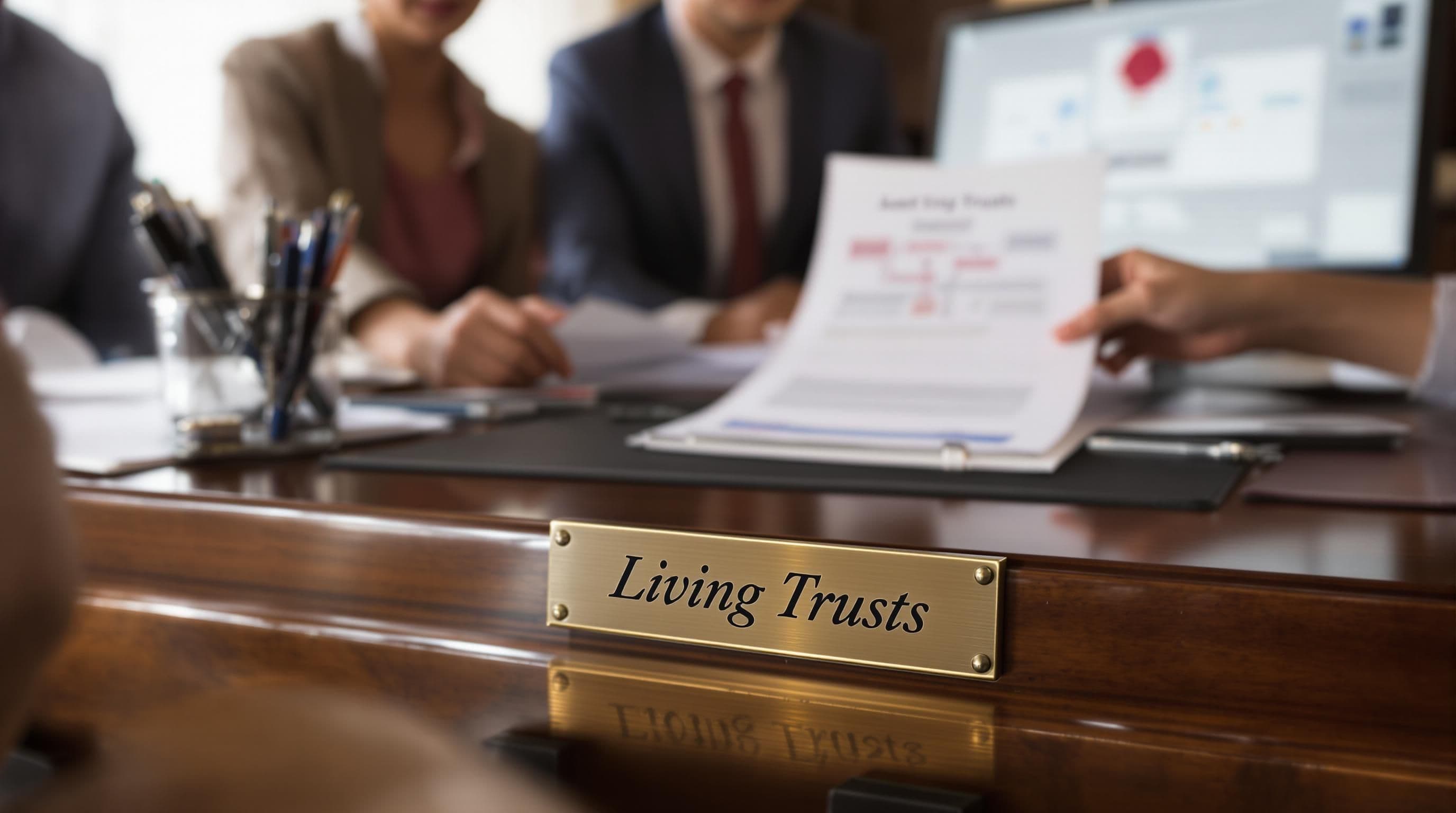 Family and attorney reviewing living trust documents together
