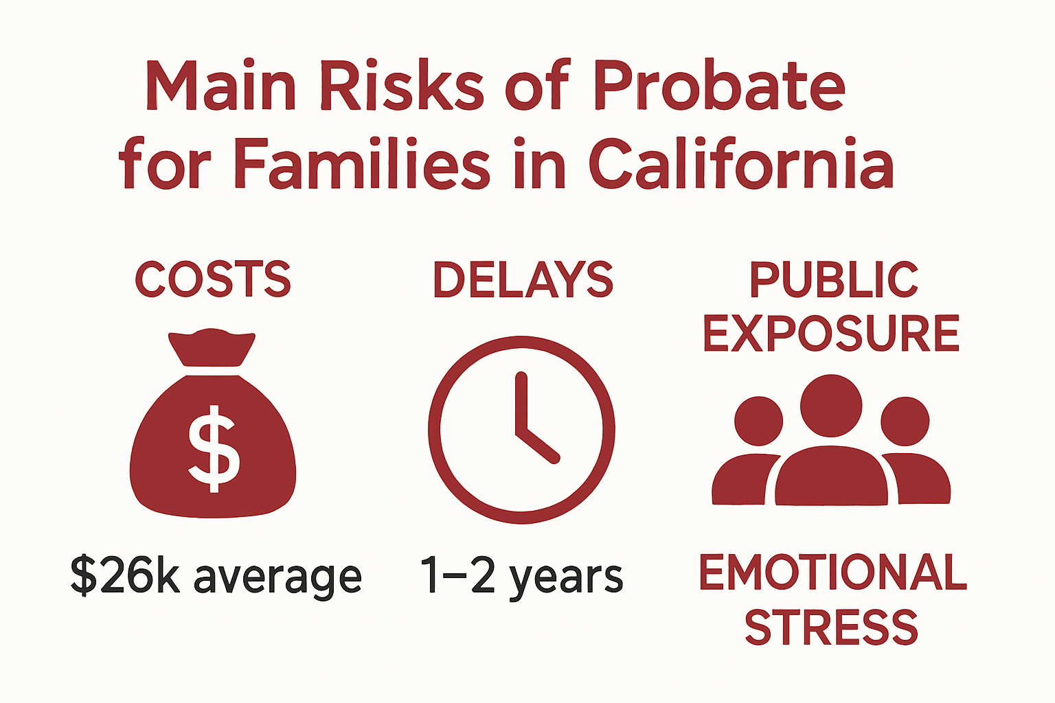 Infographic showing the risks of probate in California
