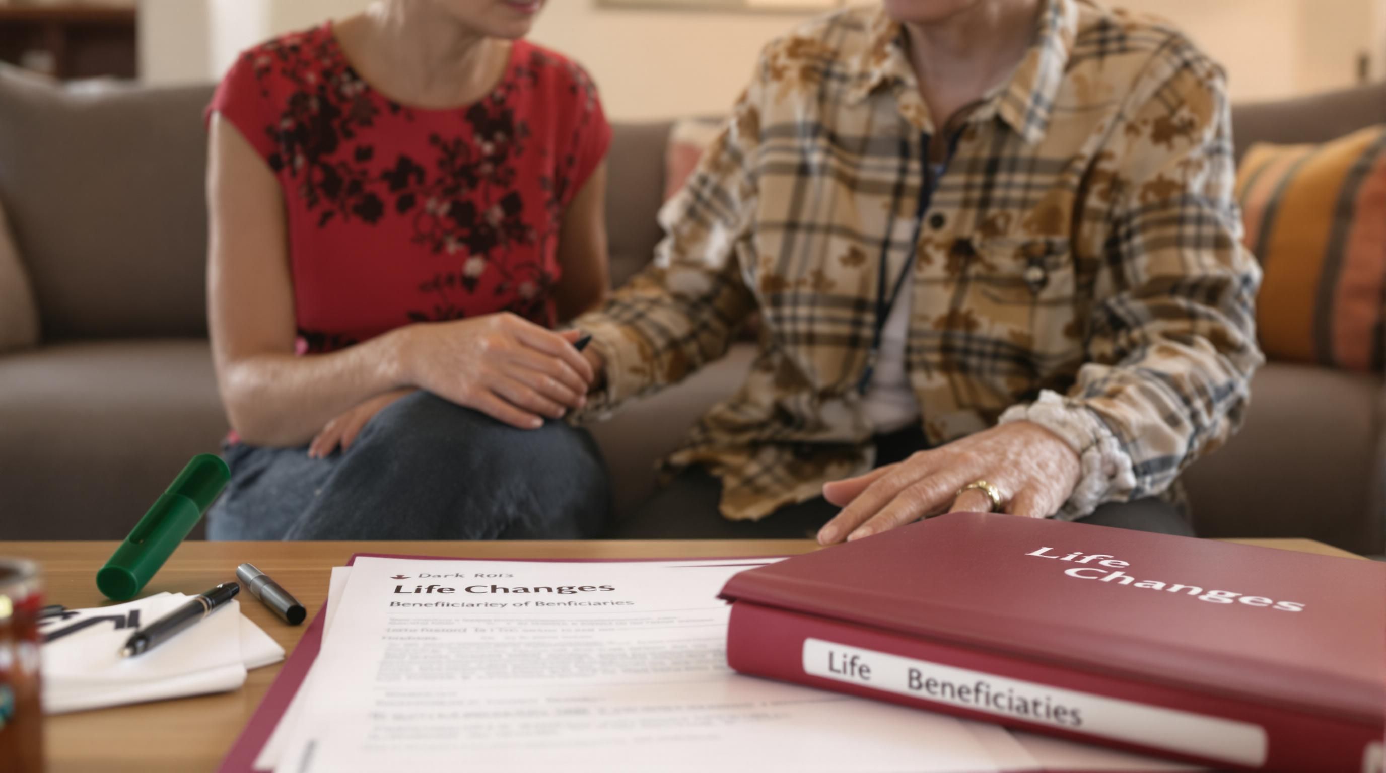 Family members reviewing will with life changes folder.