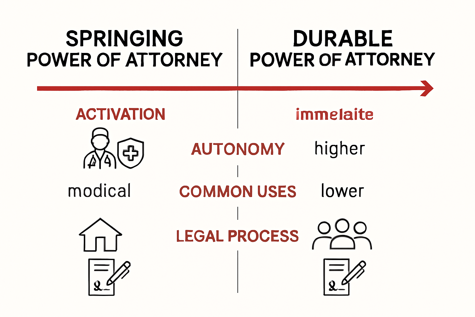 Comparison infographic of springing vs durable power of attorney