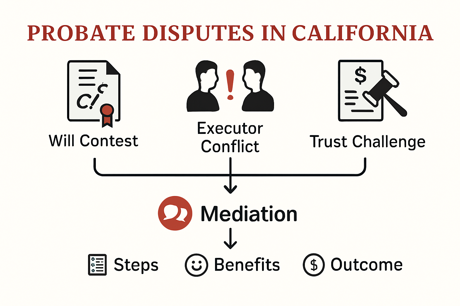 Infographic showing probate mediation resolving family estate disputes