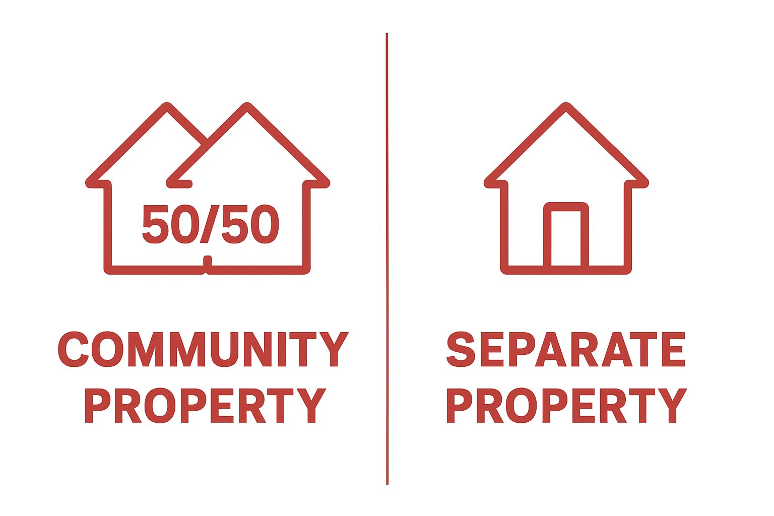 Visual comparison showing difference between community and separate property ownership