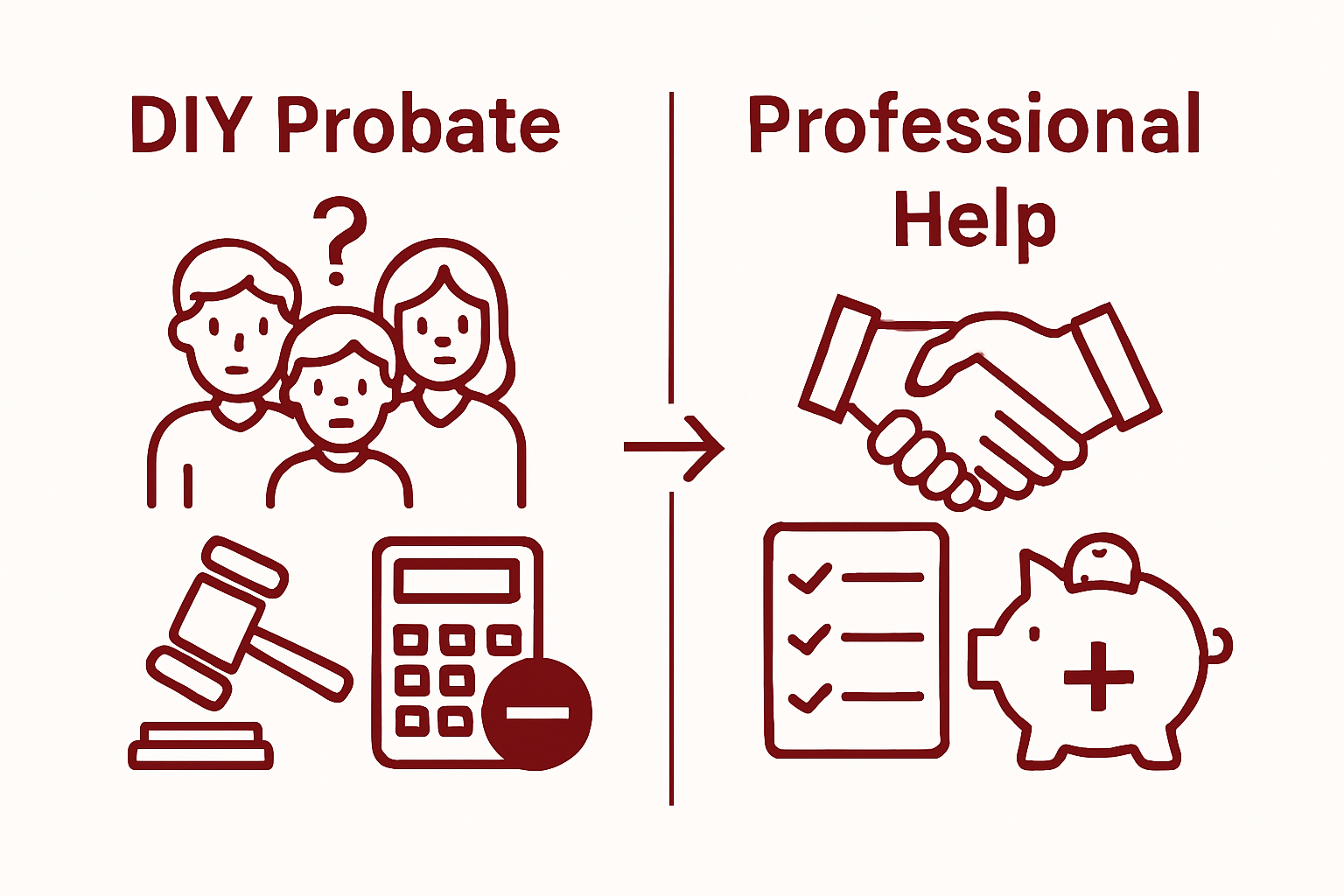 Infographic comparing DIY probate risks with professional legal help