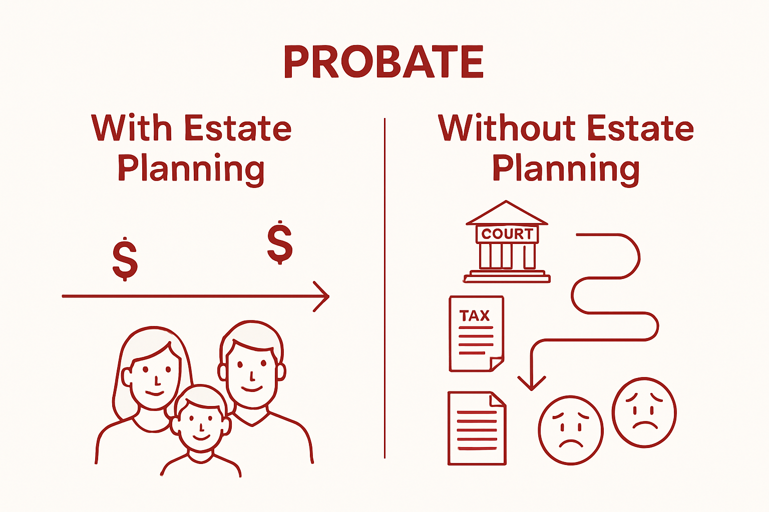 Comparison of probate with vs. without estate planning