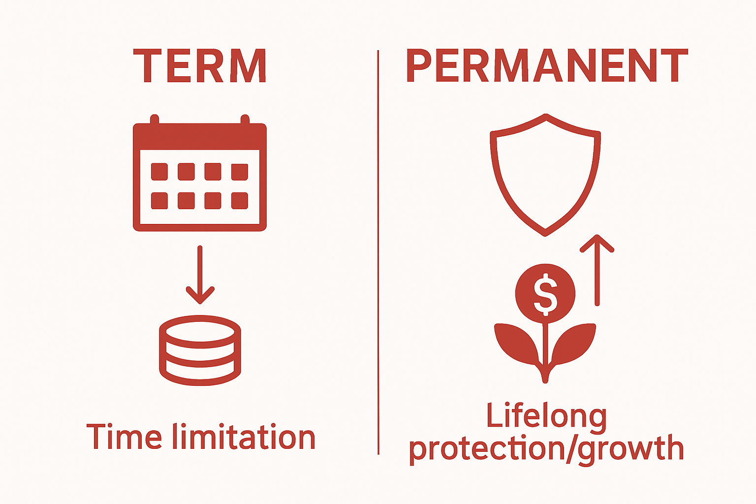 Visual comparison of term and permanent life insurance