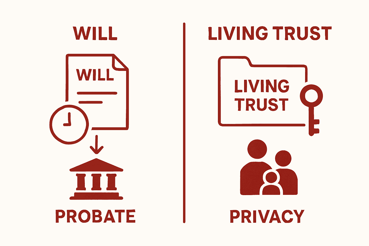infographic comparing living trust and will processes