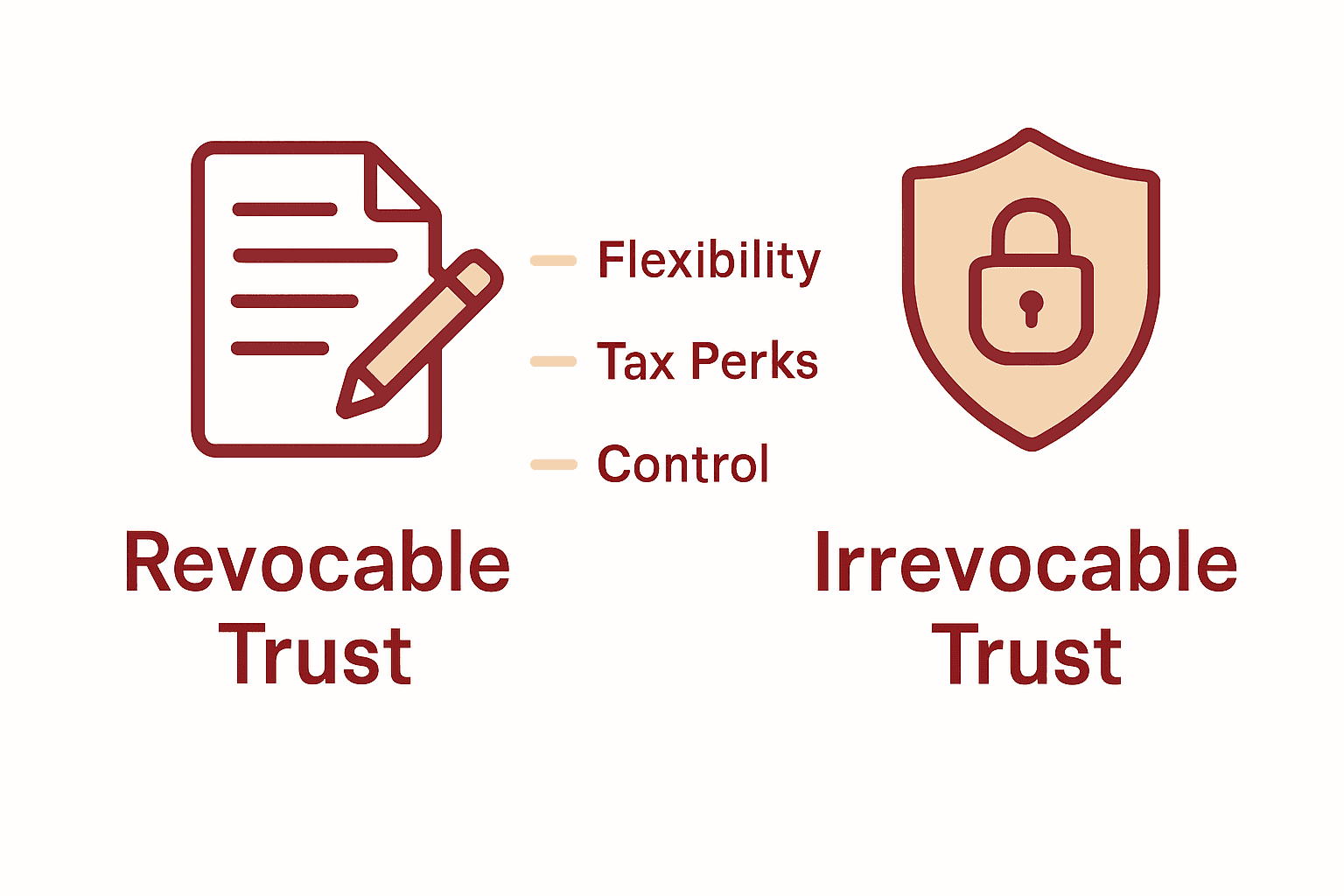 Infographic comparing revocable and irrevocable trusts key features
