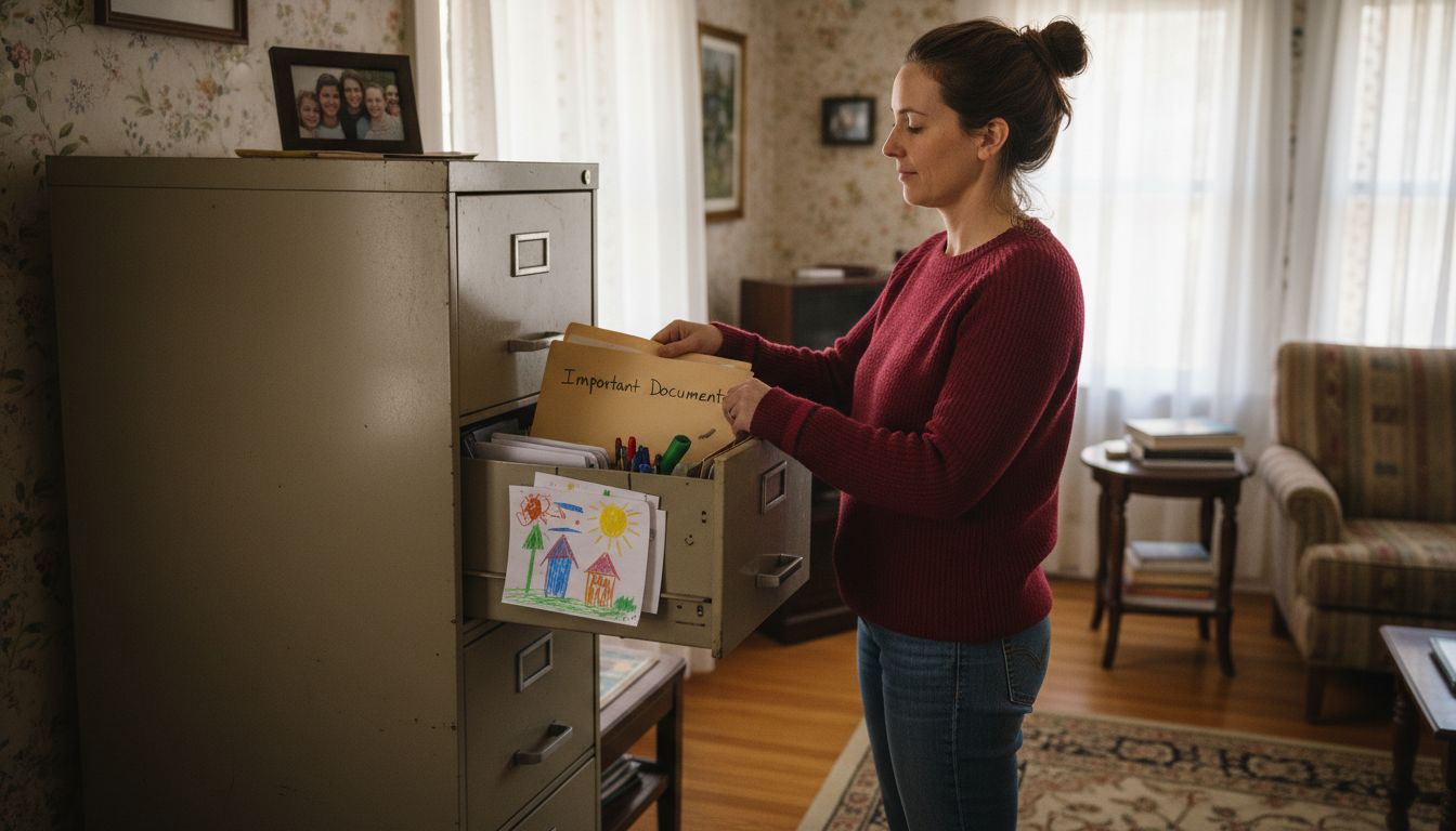 Organizing personal documents in home filing cabinet