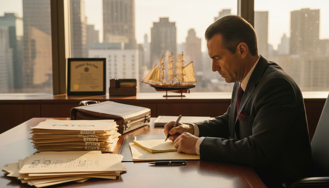 Attorney reviewing offshore compliance paperwork