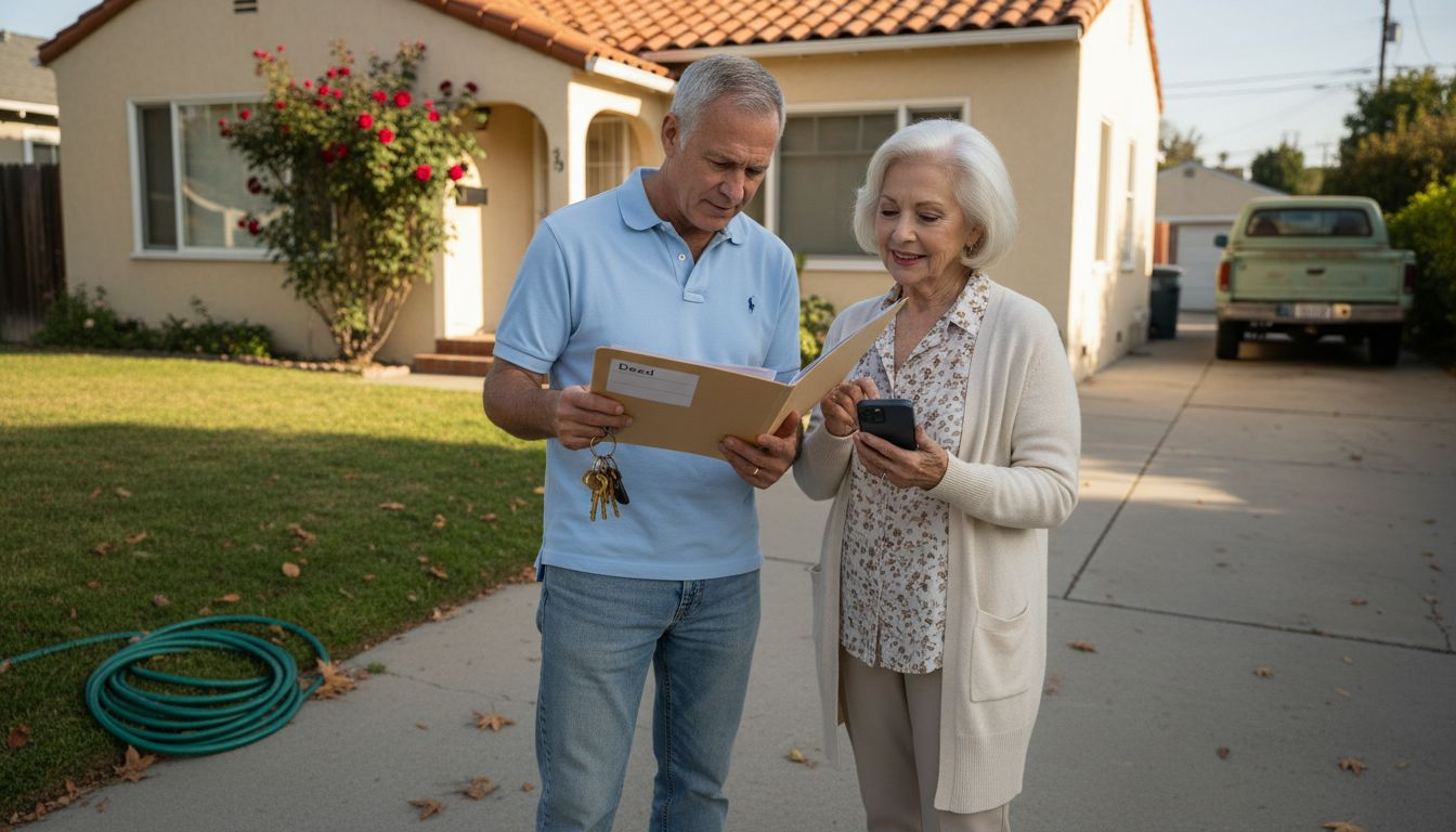 Co-owners reviewing property deed together