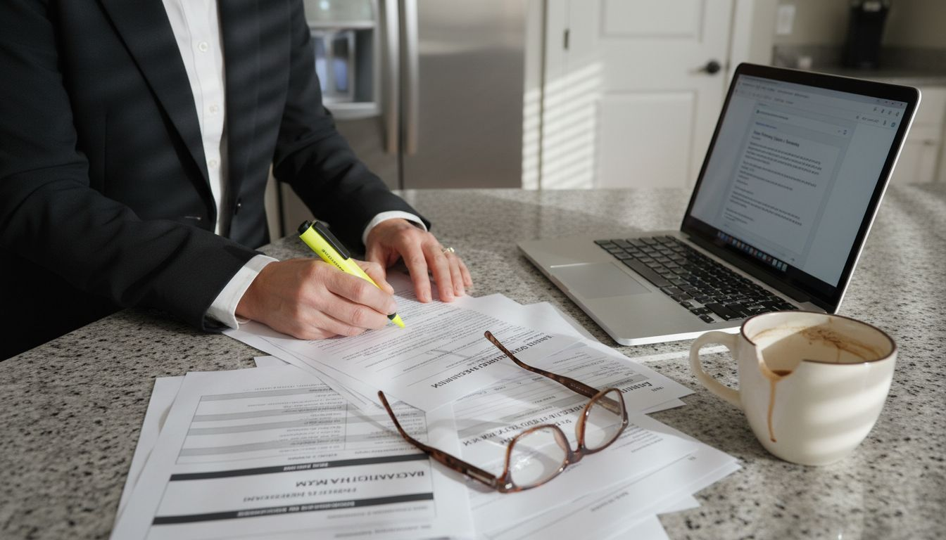 Woman reviewing financial account paperwork