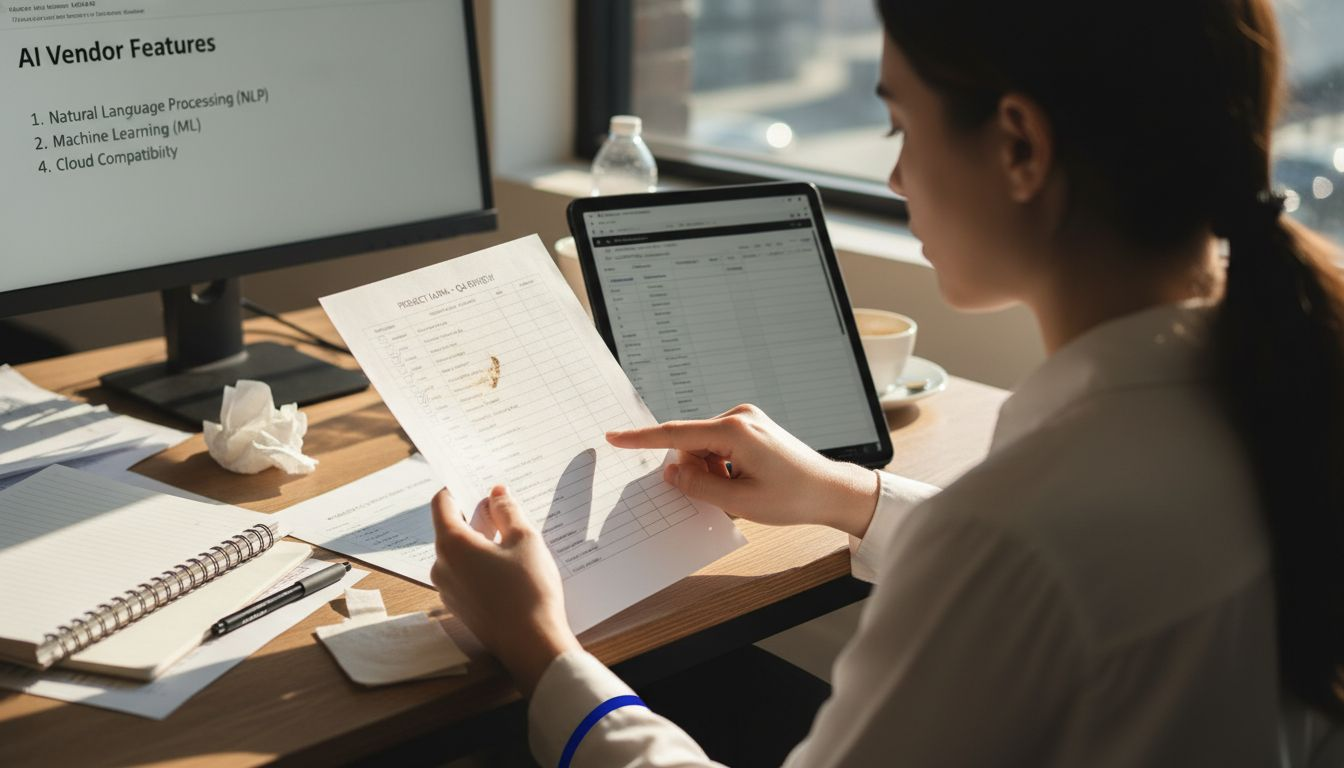 Professional evaluating AI marketing tools