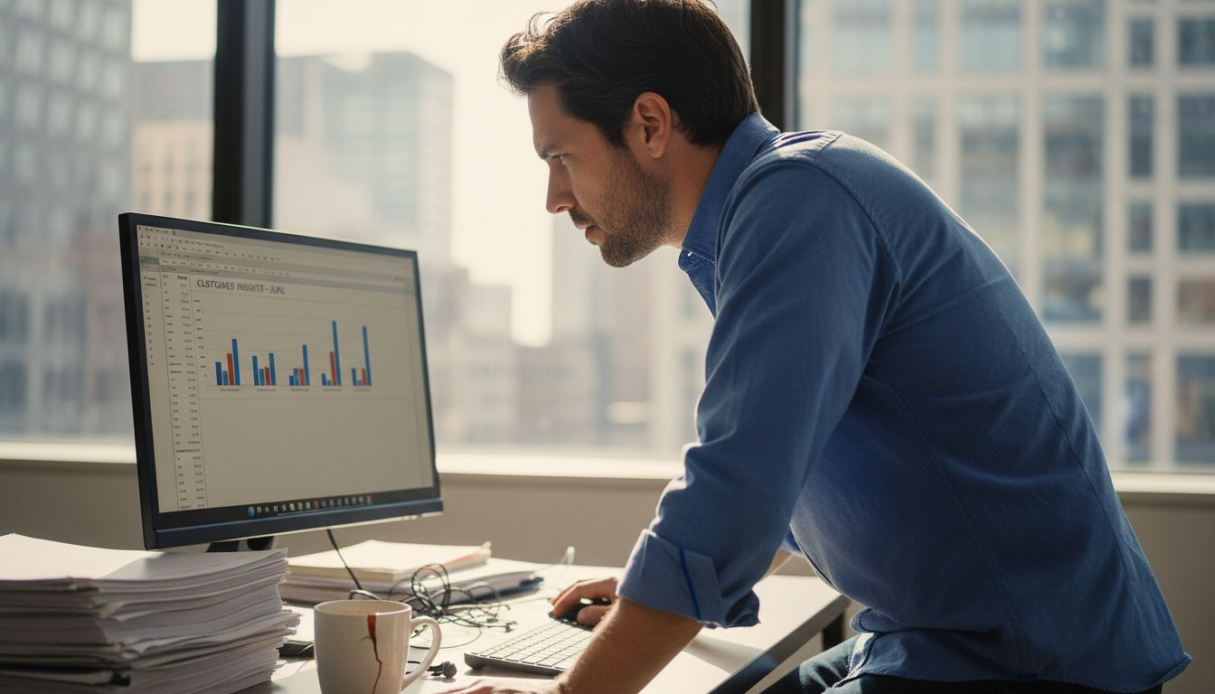 Analyst examining customer data insights