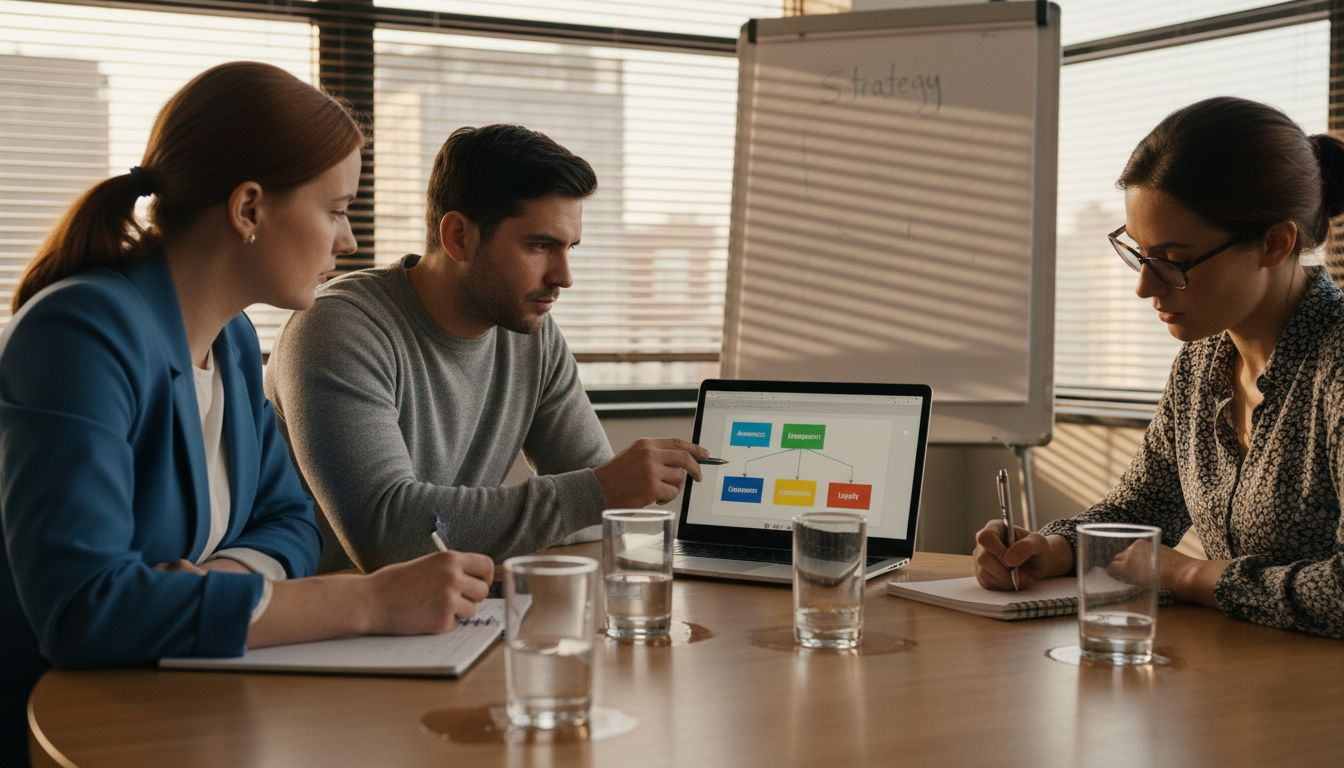 Team planning AI marketing strategy at table