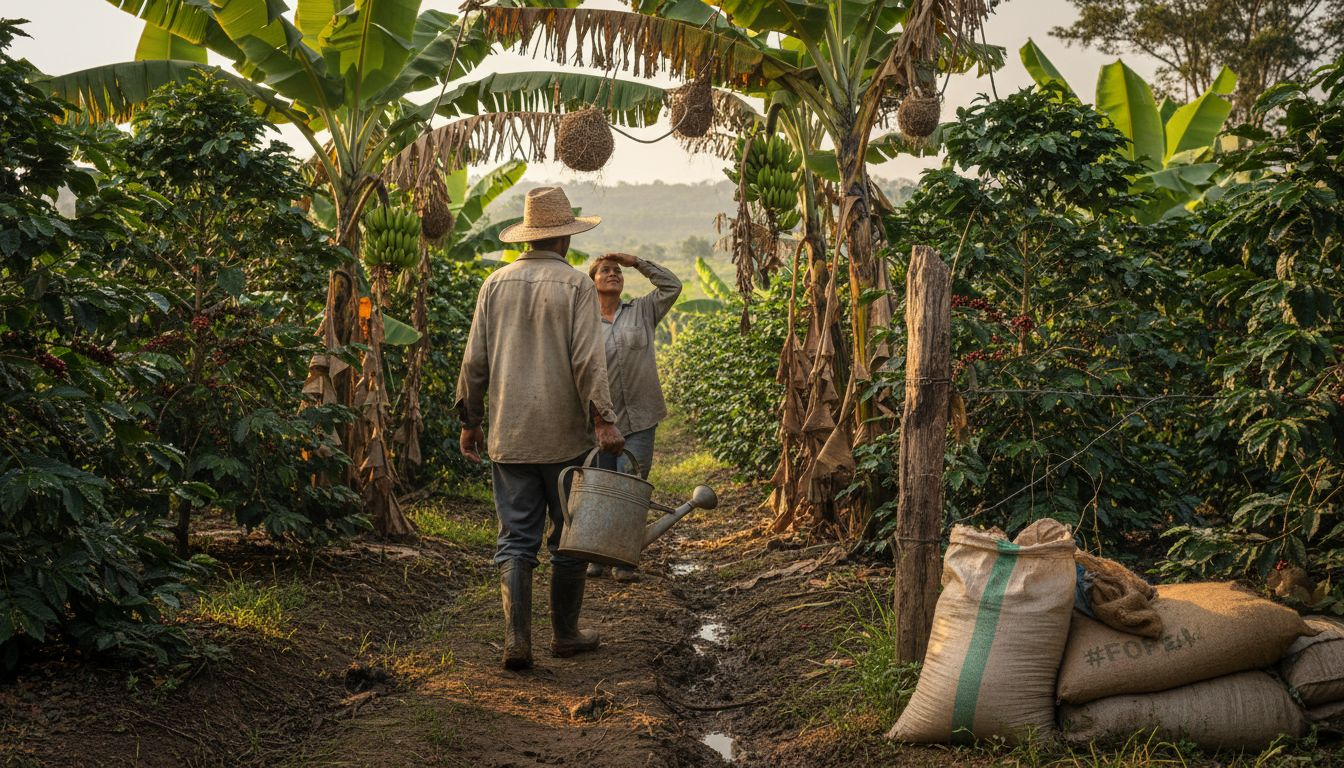Workers tending mixed-species coffee plot