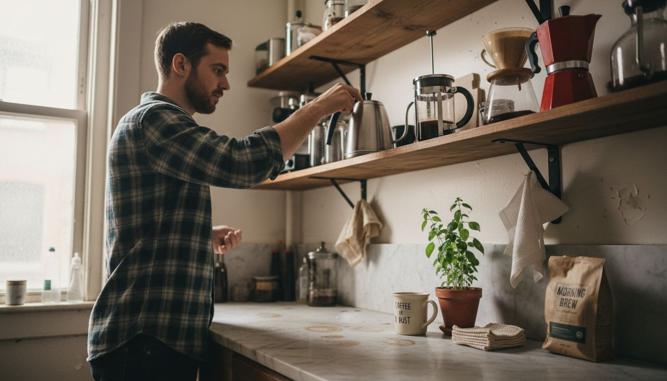 Man choosing eco-friendly coffee brewing equipment