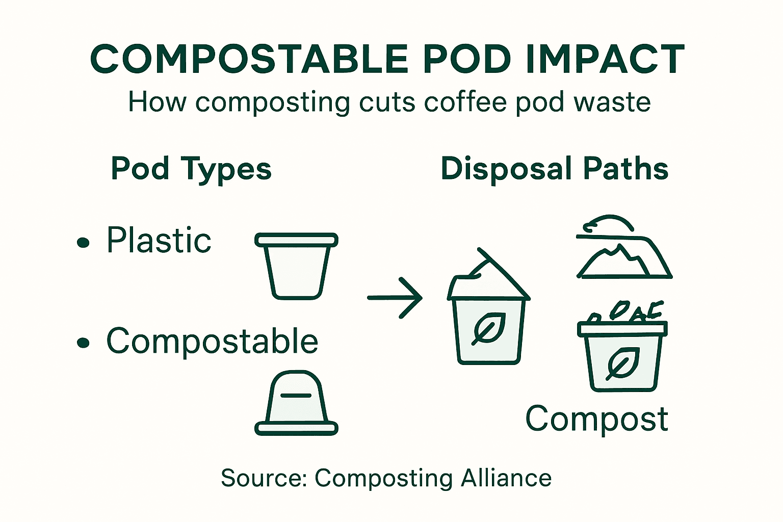 Infographic of compostable pods and disposal paths
