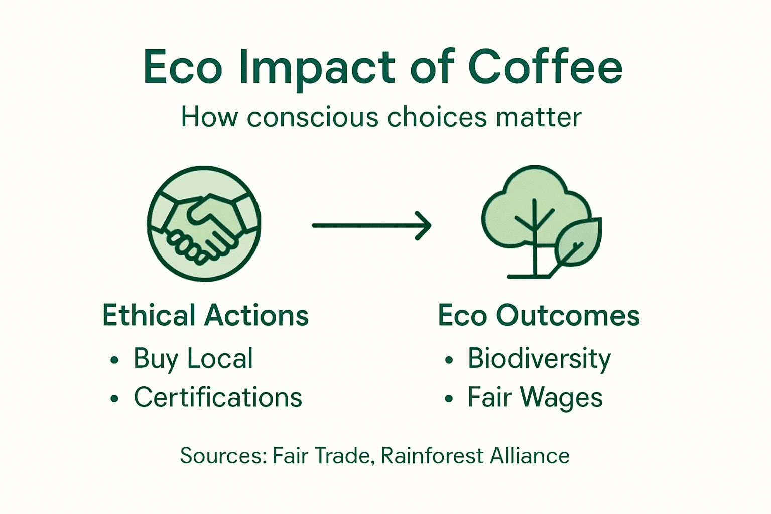 Eco coffee infographic with key actions and impacts