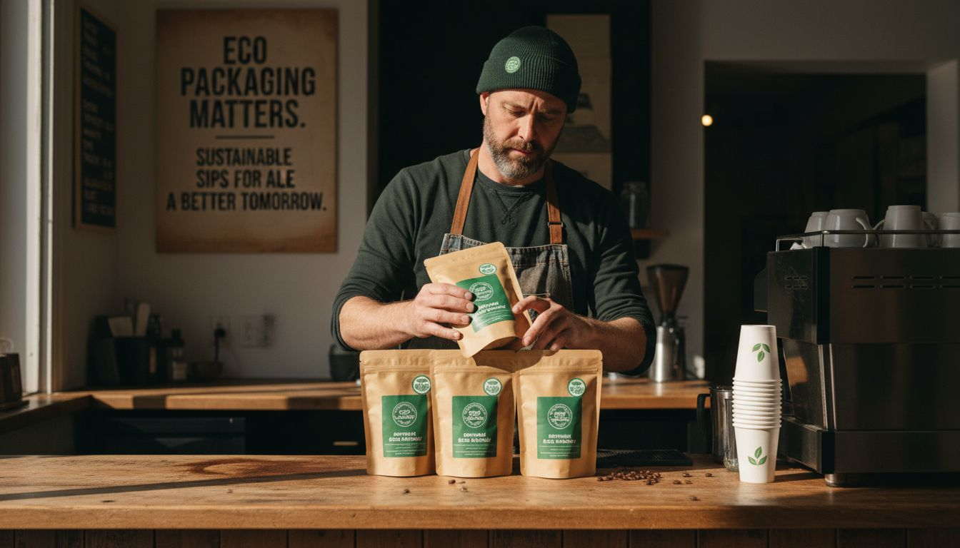 Barista organizing biodegradable coffee bags