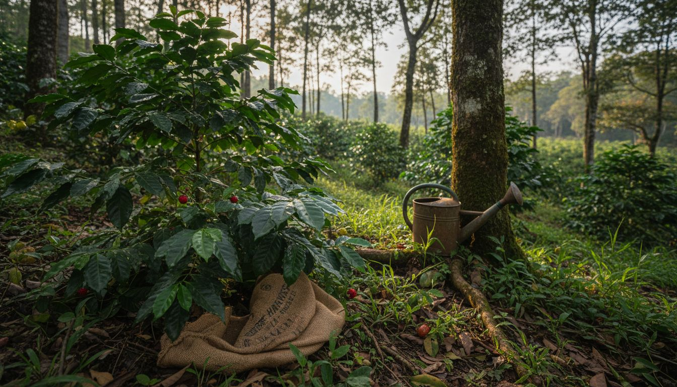 Shade-grown coffee under native trees