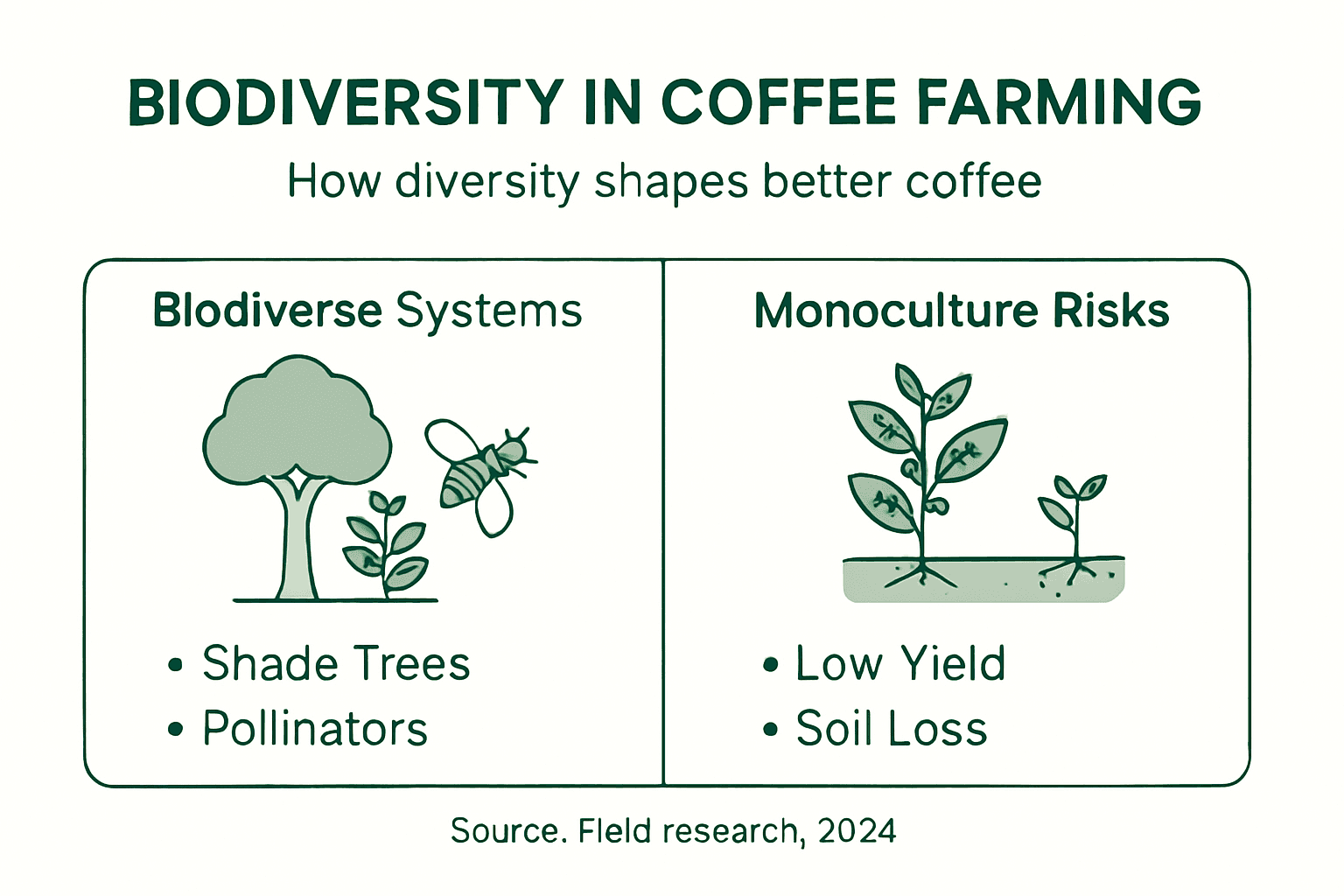 Infographic showing biodiversity versus monoculture in coffee