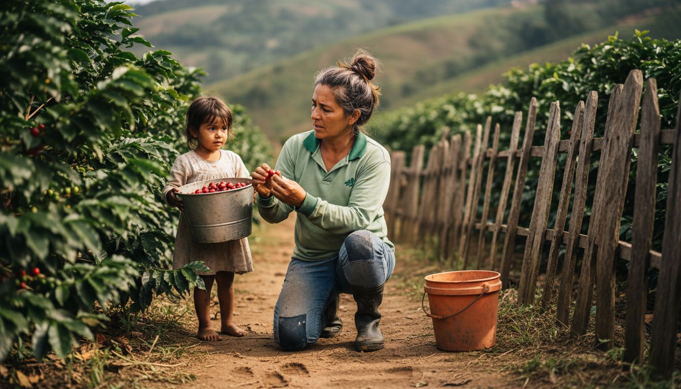 Woman coffee farmer teaching her daughter