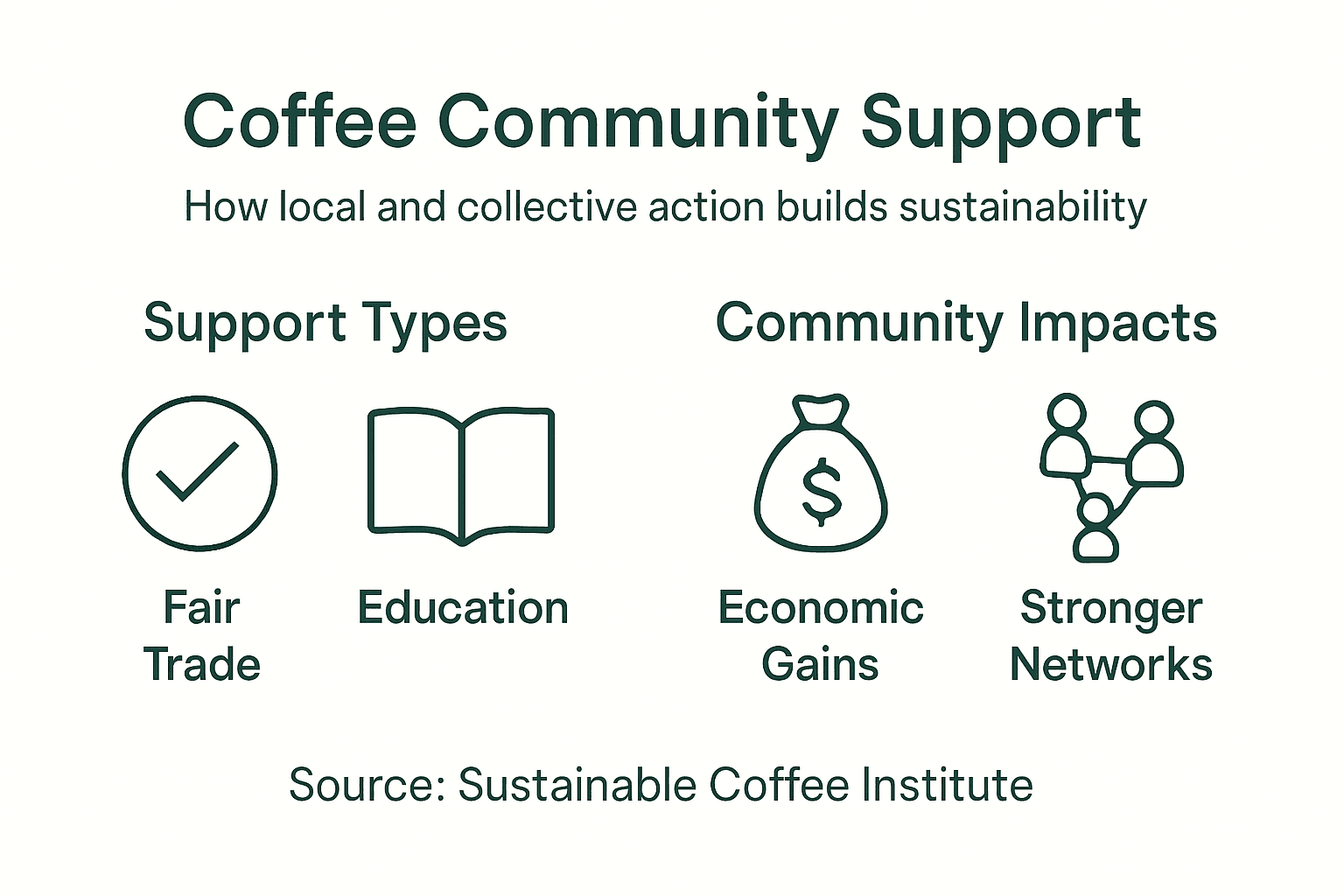 Infographic showing types and impacts of coffee community support