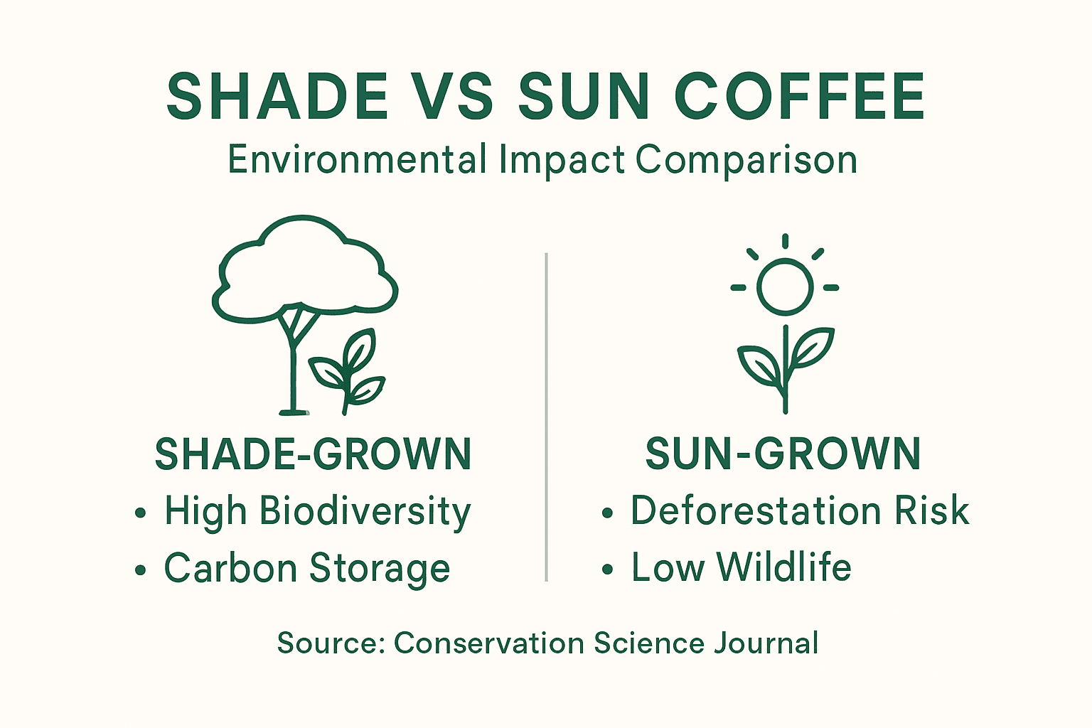 Infographic shade vs sun coffee environmental comparison