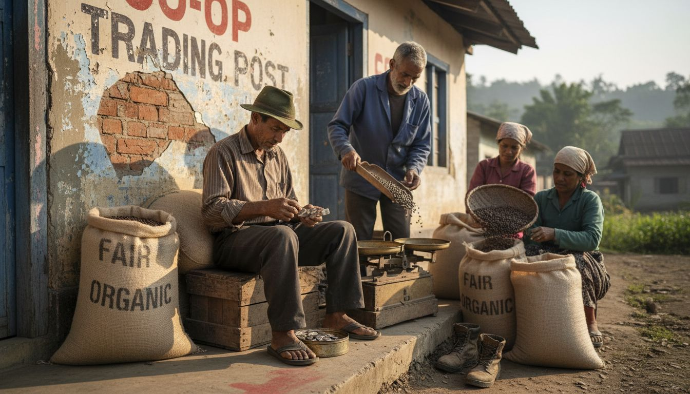 Fair Trade cooperative weighing and sorting beans