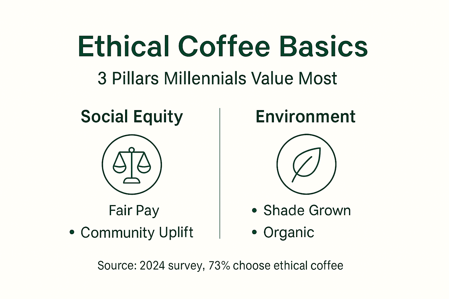 Infographic showing ethical coffee pillars and values