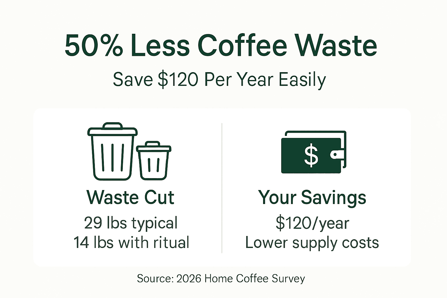 Infographic showing reduced coffee waste and yearly savings