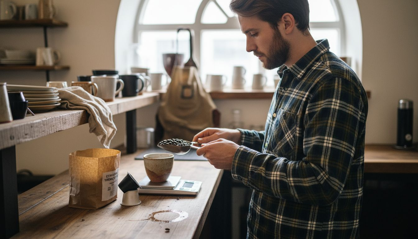 Man measuring coffee for accurate brewing