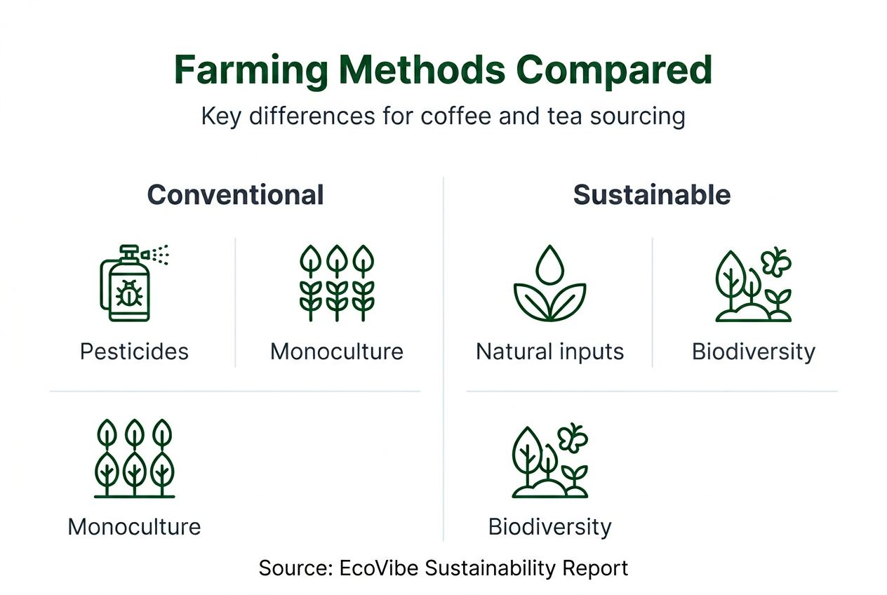 Infographic comparing sustainable and conventional farming