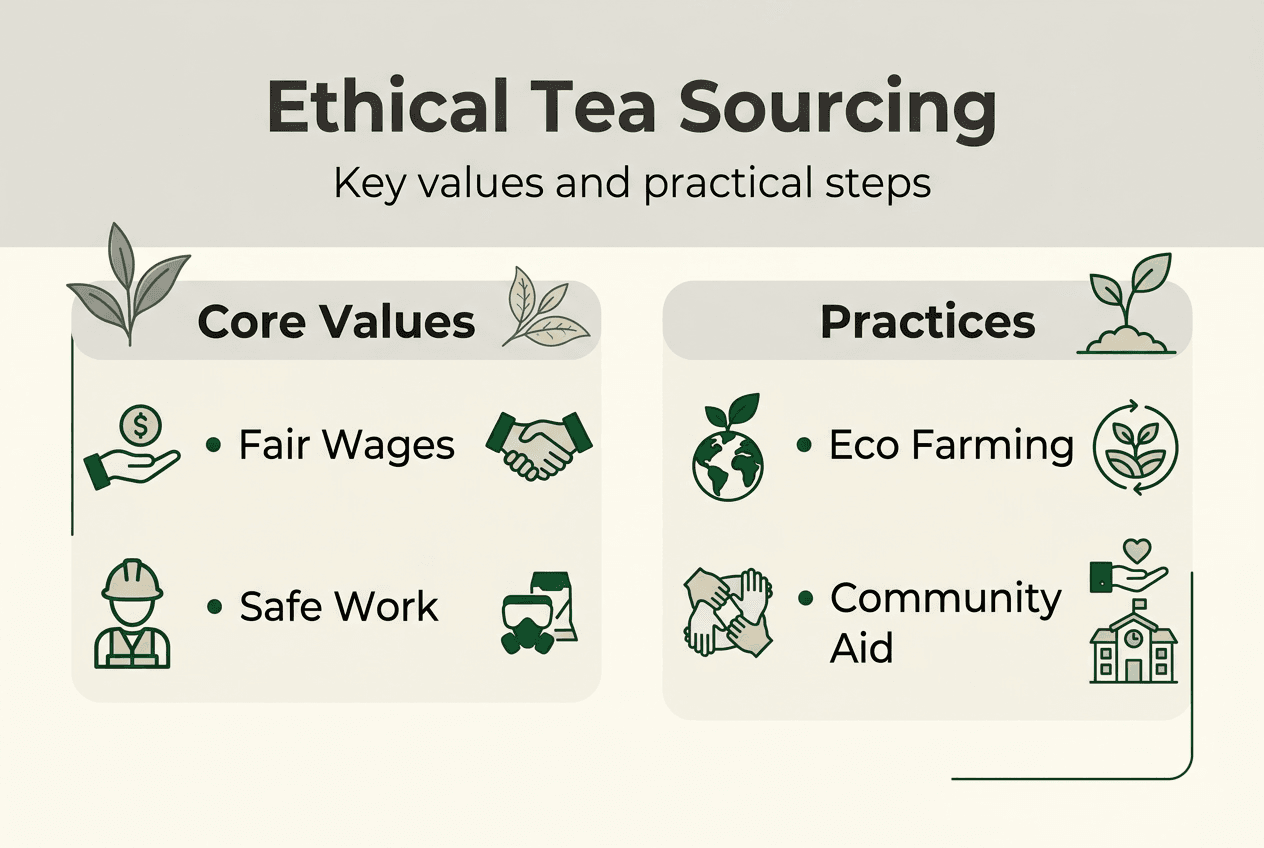 Infographic illustrating ethical tea sourcing principles