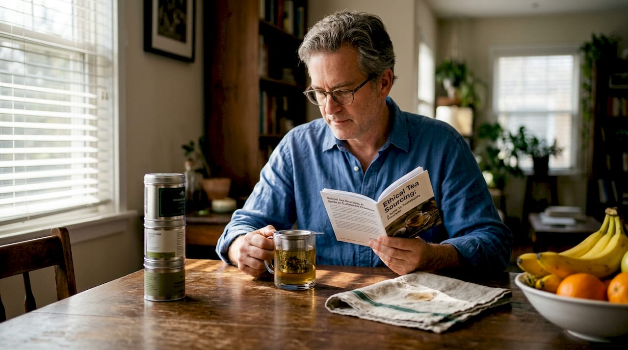 Man brewing loose-leaf tea with metal infuser