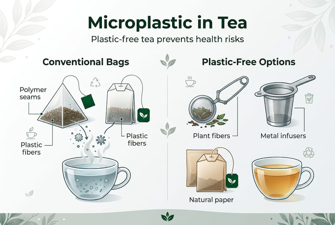 Infographic comparing plastic tea bags and alternatives