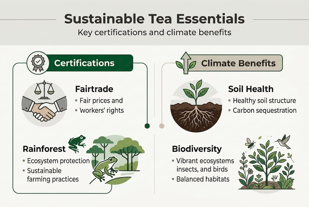 Infographic sustainable tea essentials certifications and benefits