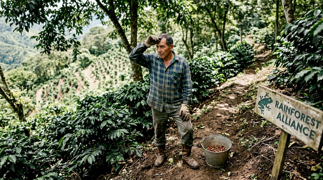 Coffee farmer in sustainable agroforestry setting